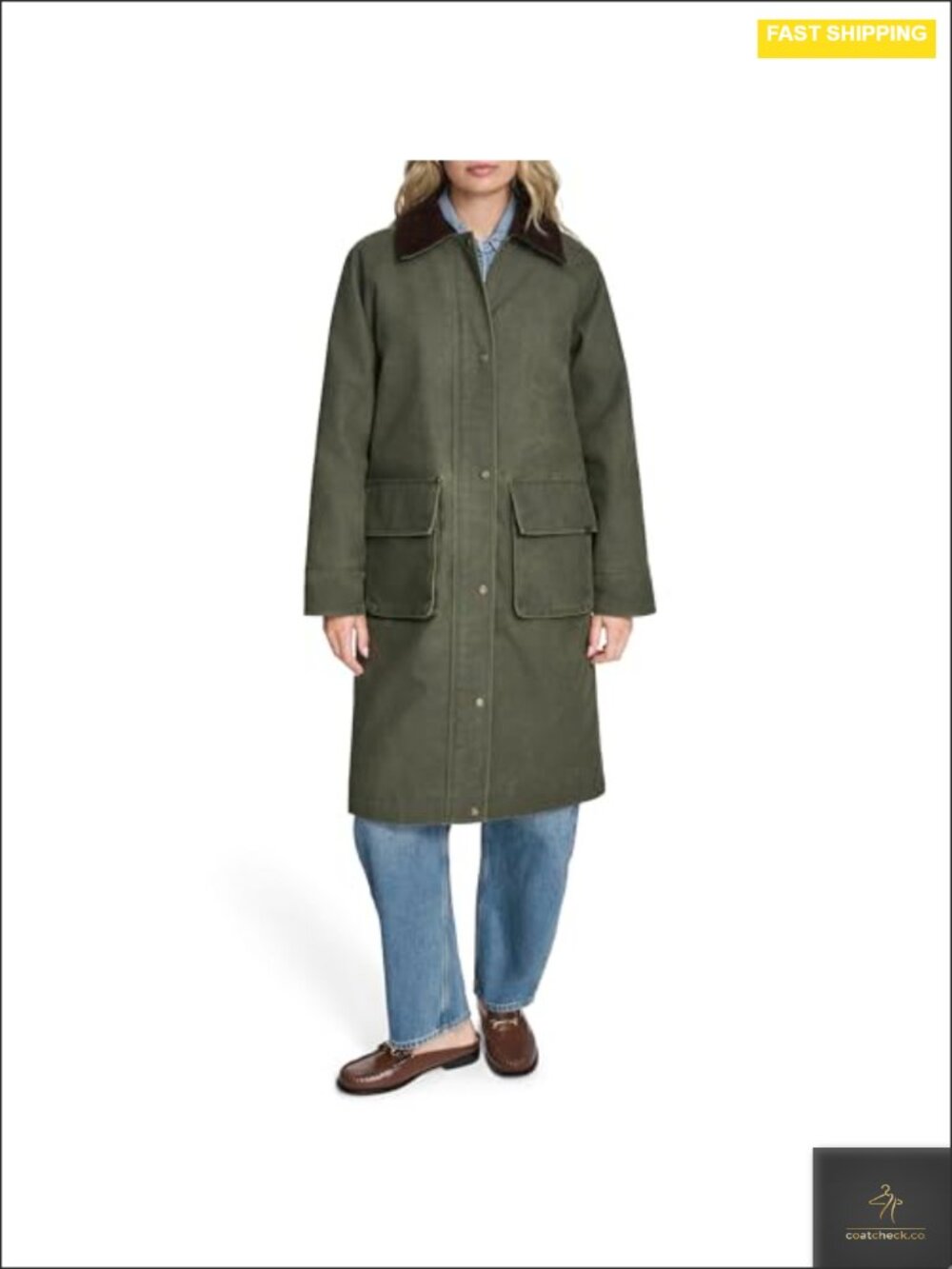 Levi's Women's Waxed Long Barn Coat with Plaid Lining